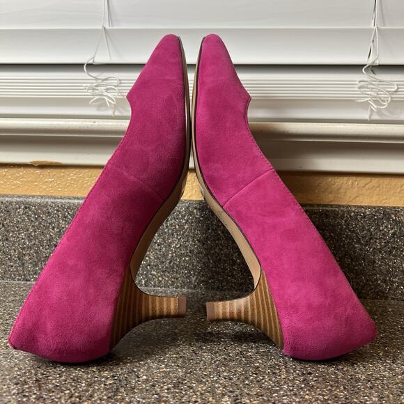 Clarks Collection Slip On Kitten Heel Pink Suede Comfort Classic Pump Womens 11W - Picture 6 of 11